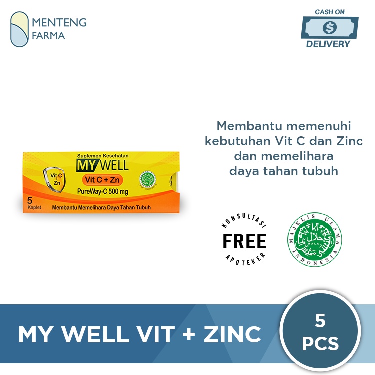 My Well Vit C + Zn 5 Kaplet - Suplemen Kebutuhan Vitamin C dan Zinc