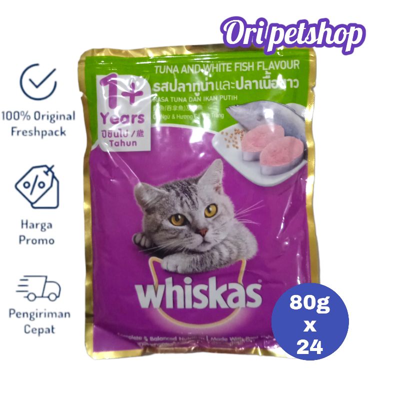 (24 pouch) Whiskas Sachet Pouch 80g Wet Cat Wood - 1+ Tuna With Fish