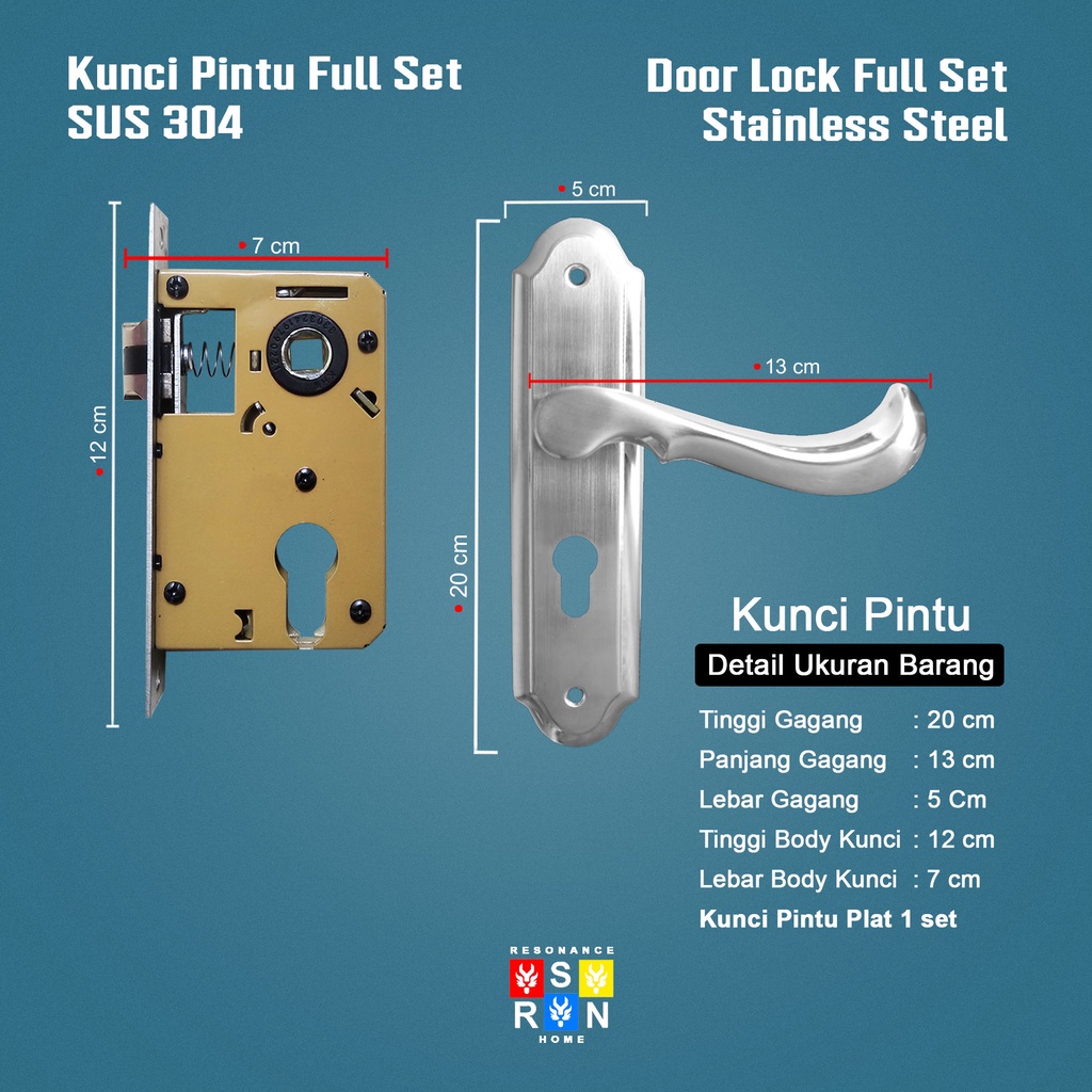 Set Kunci Pintu Eropa Gagang Lengkung SUS 304 / Resonance Home