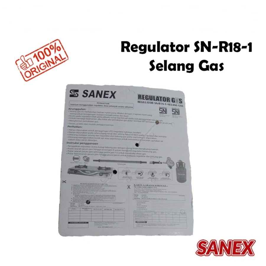 Paket Selang Gas 1,8 Meter + Regulator Sanex SN-R18-1 Free 2 Klem SNI