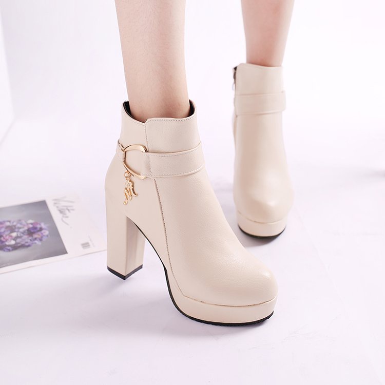 ✅PINKEY P078 Fashion Women Boots Shoes PU Leather Breathable Chunky High