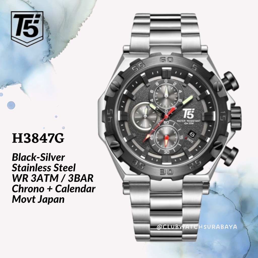 Jam Tangan Pria T5 H3847G Original Chronograph Free Box Unik / T5 H3847G Jam Tangan Laki-Laki Chrono