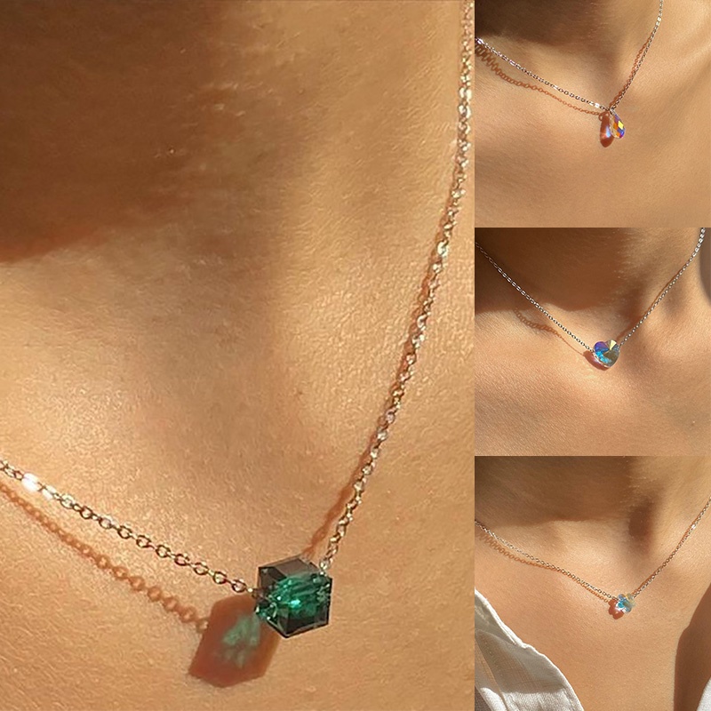 Kalung Desain Bunga Water Drop Bentuk Kotak Bahan Zircon