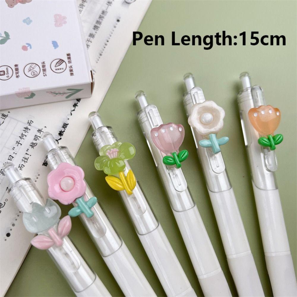 R-flower 6PCS/Set Pulpen Gel Perlengkapan Kantor Sekolah Alat Tulis Press Type Signature Pen