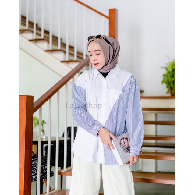 Zilla Blue White Stripe Two Pocket ( Kemeja putih mix garis biru )