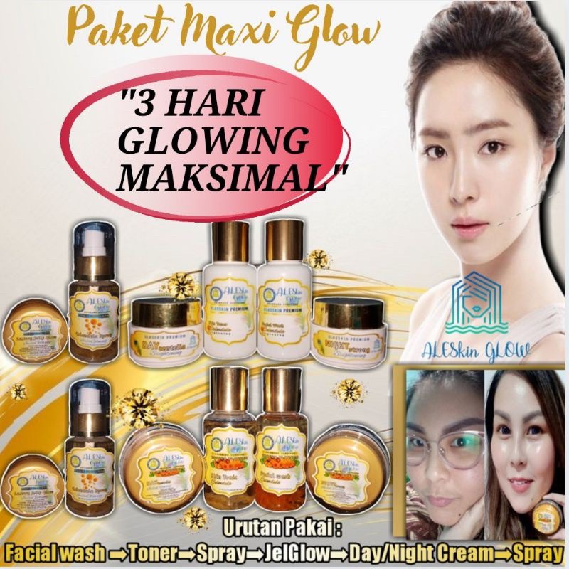 PAKET MAXI GLOW ALESKIN GLOW Skincare Glowing-Cream Glowing-Paket Perawatan Wajah Korea