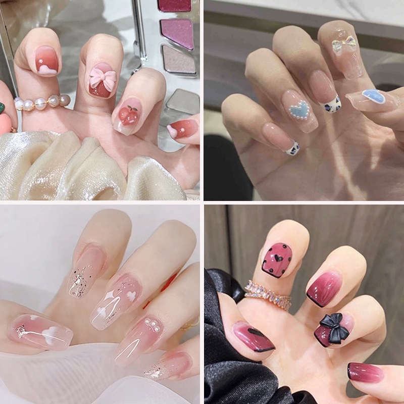 24pcs / Set Kuku Palsu Extension Panjang Dengan Desain Untuk Nail Art