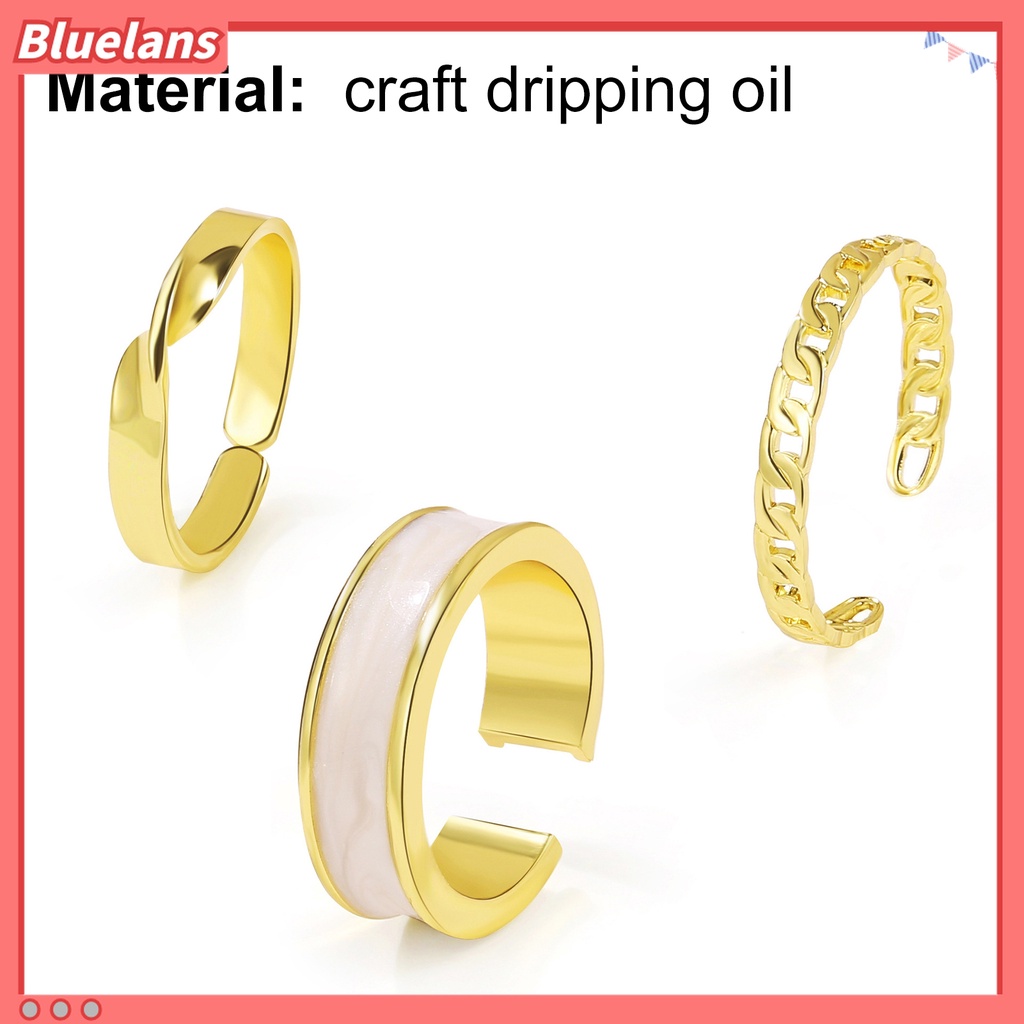 3pcs / Set Cincin Jari Model Terbuka Dapat Disesuaikan Untuk Wanita