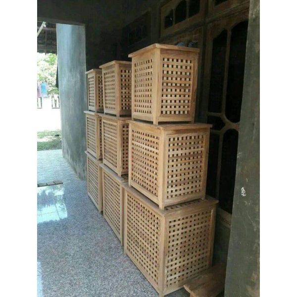 Set Box Laundry Kayu Jati Solid Isi 3 Ukuran Besar, Sedang, Kecil