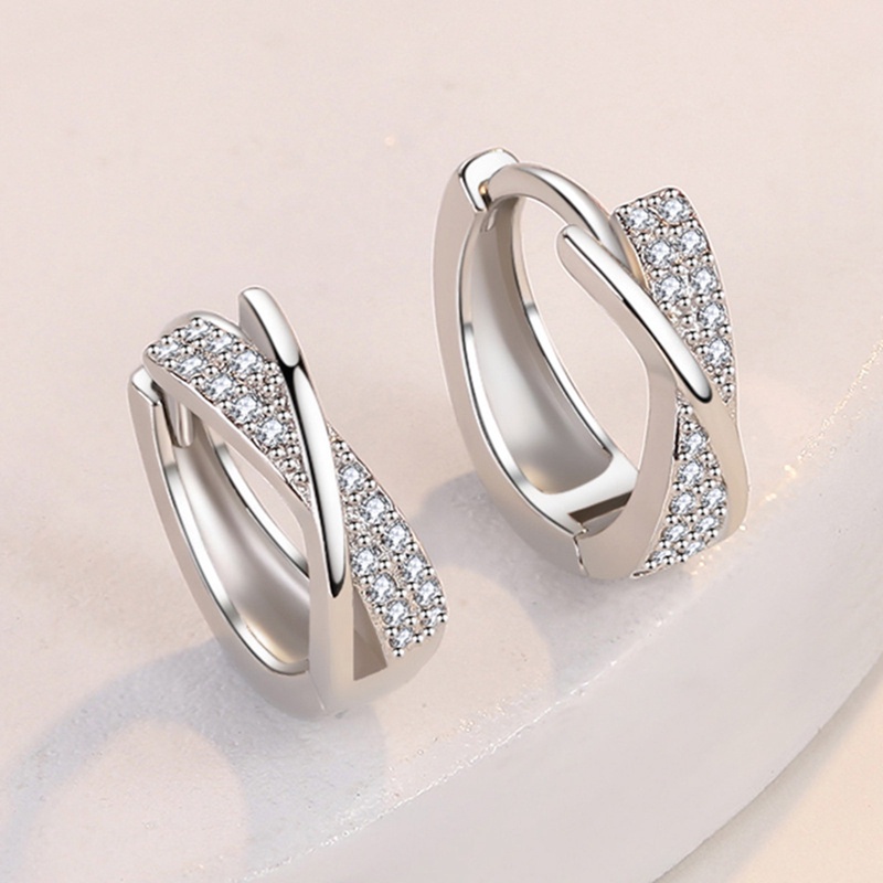 Anting Hoop Kristal Bahan 925 Silver Needle Untuk Wanita