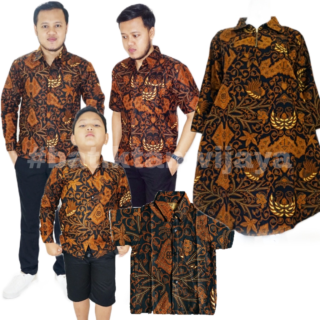 Batik Couple Keluarga Ayah Ibu Anak Cowok Motif Wahyu Temurun Jogja Ibu Model Dress Tunik Resleting 