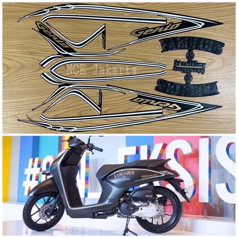 STIKER STRIPING MOTOR GENIO FABULOUS 2020 HITAM MATE BLACK