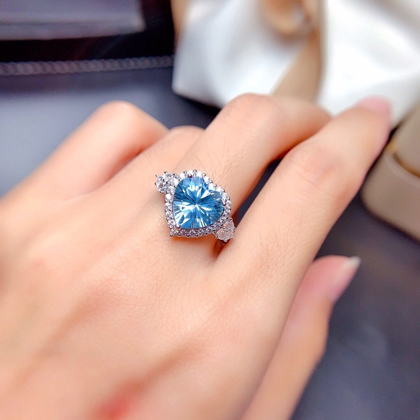 Cincin Model Terbuka Dengan Batu topaz aquamarine Untuk Wanita