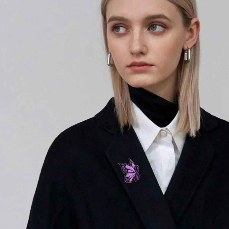 Siy Ungu Kupu-Kupu Pita Bros Tetes Cat Minyak Lencana Lucu Perhiasan Halus