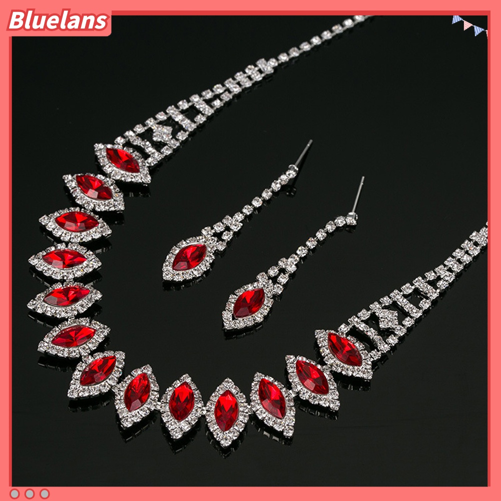 Set Perhiasan Kalung Anting Stud Berlian Imitasi Model Teardrop Menjuntai Untuk Pernikahan