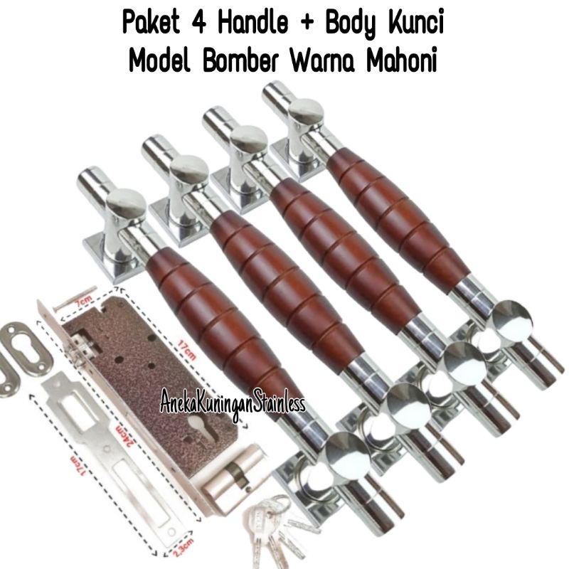 paket handle pintu rumah set kunci model Bomber 33cm tarikan gagang pintu rumah set kunci minimalis handel hendel pintu rumah stainless kombinasi kayu