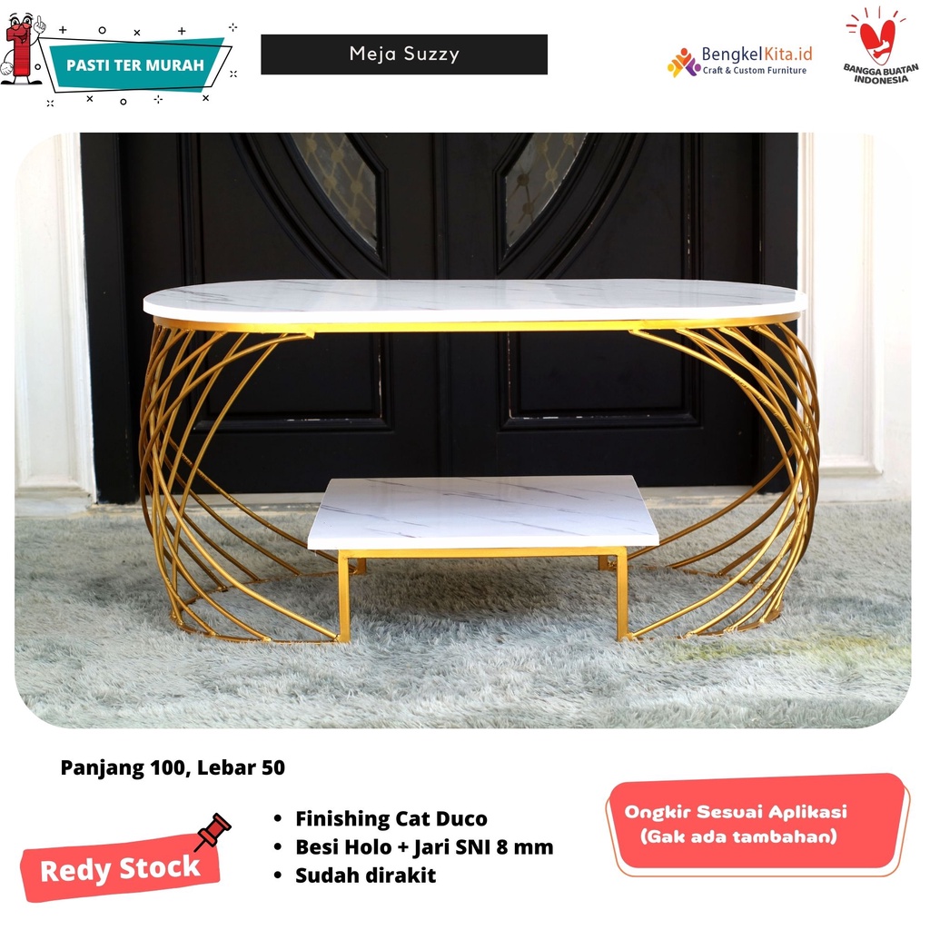 Meja Tamu Oval Jari Jari Suzzy Minimalis Mewah / Meja Ruang Tamu / Meja Sofa / Meja Minimalis / Ongkir Termurah (GAK ADA TAMBAHAN ONGKIR)