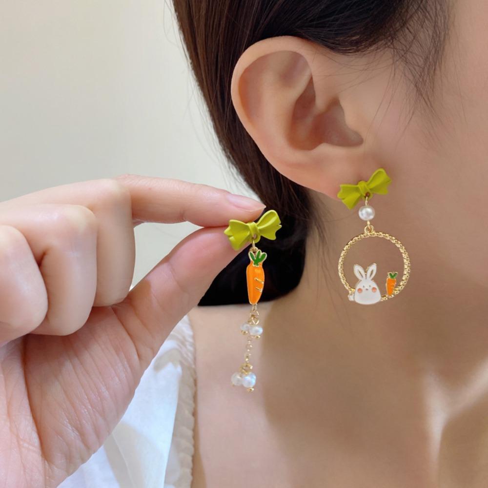 NEEDWAY Needway Anting Perempuan Hadiah Temperamen Wortel Kelinci Perancis Manis Ikatan Simpul Menjuntai Anting-Anting