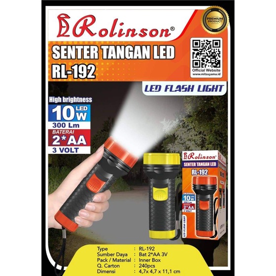 SENTER TANGAN LED 10WATT BATERAI AA ROLINSON RL 192