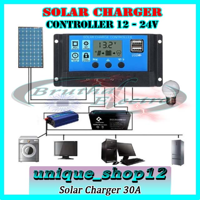 Solar Cell Charge SCC Controller 20A - 30A Solar Cell Tenaga Surya 12v 24v SCC