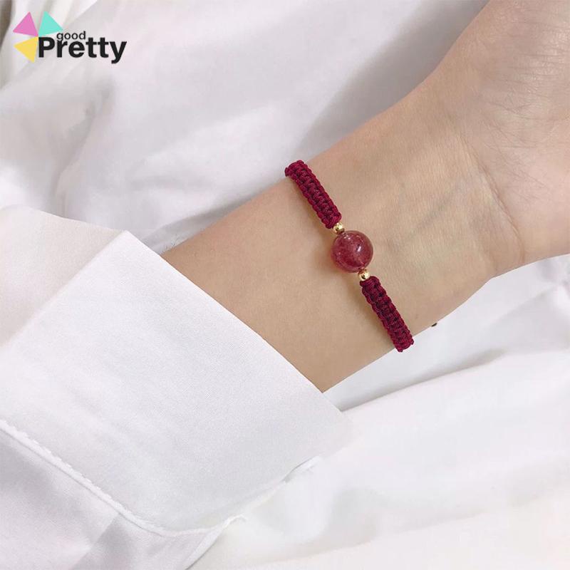 Gelang Tenun Pasangan Obsidian Rasa Desain Niche Temperamen Sederhana Tali Gelang Kristal - PD