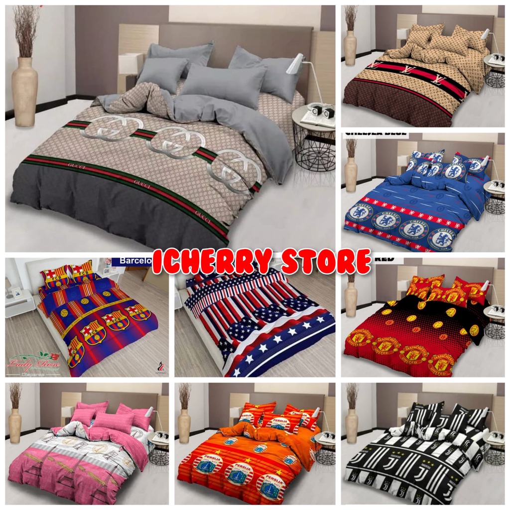 Selimut Busa / Bed Cover Bedcover Only Lady Rose 3D King Motif Gc Guci, Lv LVI Louis, Chelsea Blue, 