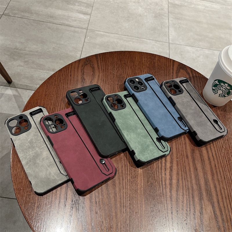 Soft Case Bahan Kulit Domba Dengan Wristband Untuk iPhone 13 12 11 Pro X XS Max XR 7 8 Plus SE2020