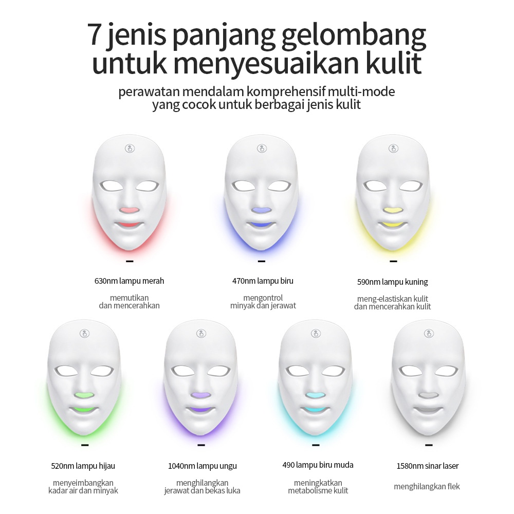 BLUE SKY Masker LED PDT Light 7 Warna Led Mask Photon Therapy Alat Perawatan Wajah Penggunaan Pengisian Daya 7 Colors Led Masker Wajah