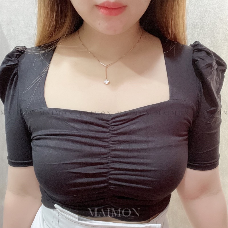 Puffy Sweetheart Blouse | Atasan Crop Korean Fashion | Maimon Grosir