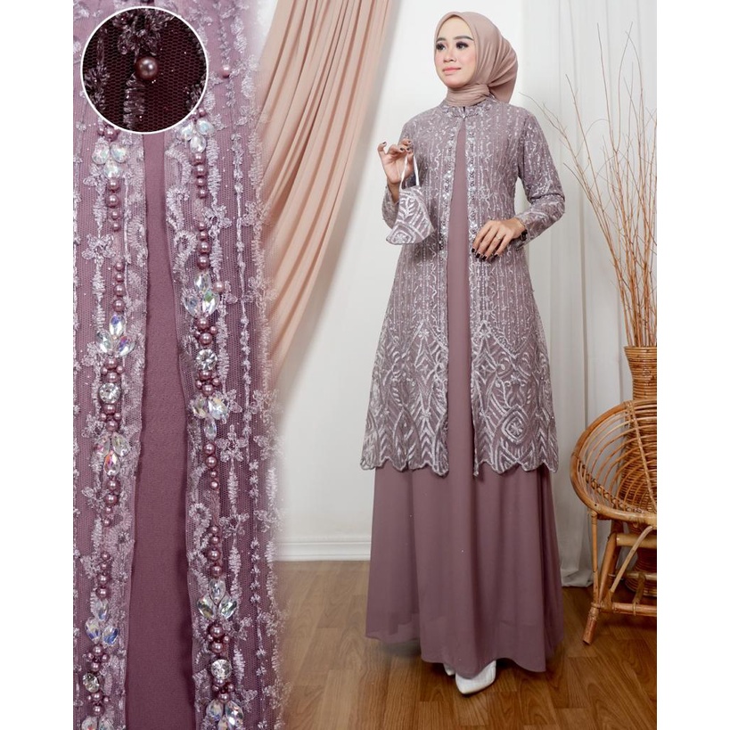 Gallery kebaya - Gamis cardigan II tile mutiara mix baby doll / kebaya modern terbaru