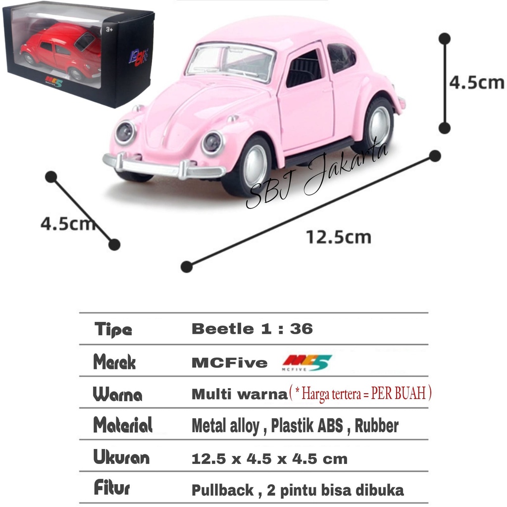 Diecast Miniatur Mobil VOLKS WAGEN VW BEETLE skala 1 : 36 metal alloy