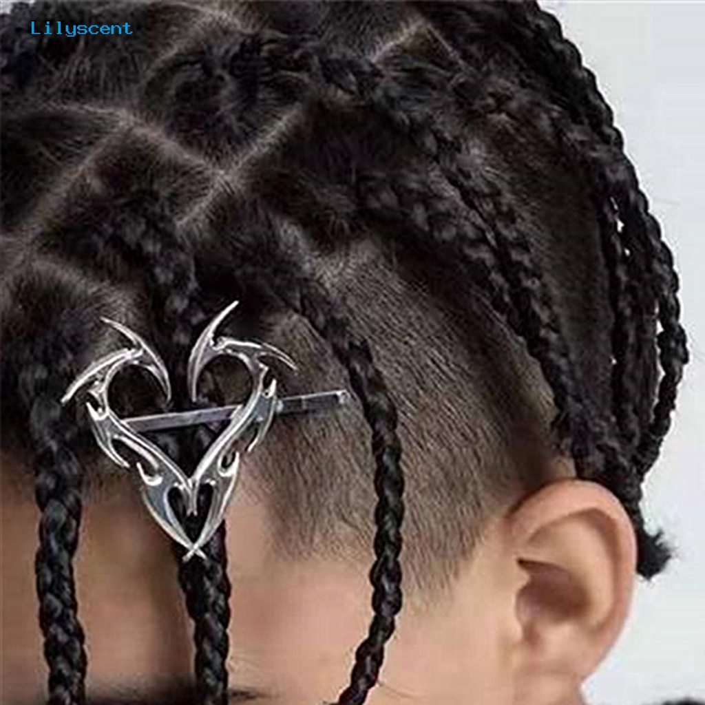 Jepit Rambut Bentuk Hati Geometris Warna Silver Gaya Hip Hop