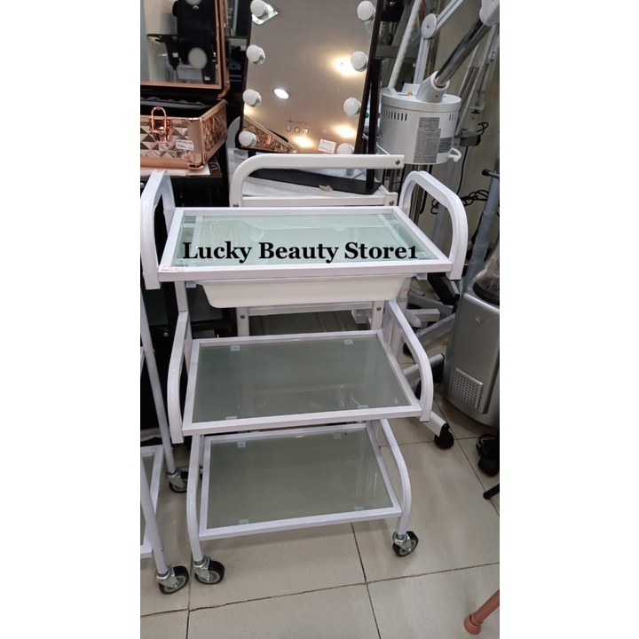 Troli dorong salon rak salon trolli facial rak facial kaca trolley trolly dental spa