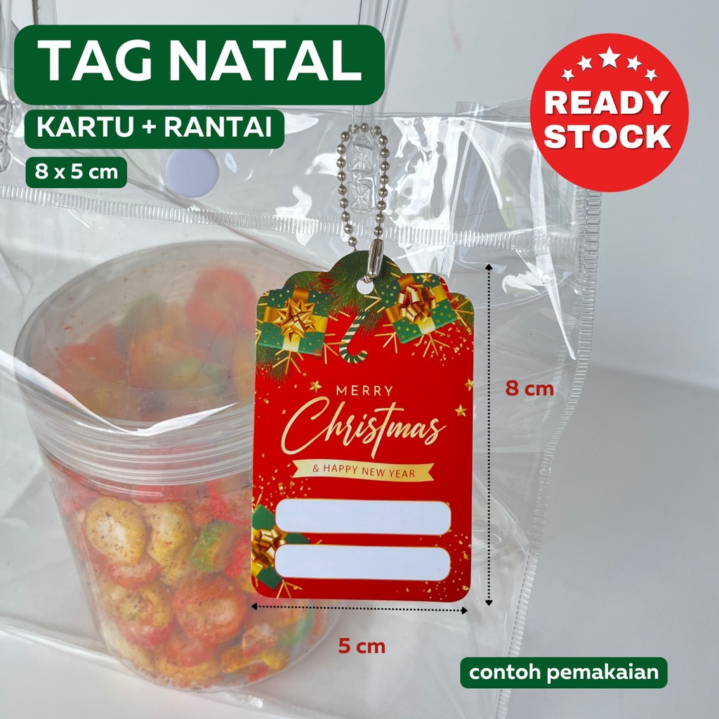 Kartu tag xmas merry christmas natal + rantai set satuan ecer hampers goodiebag