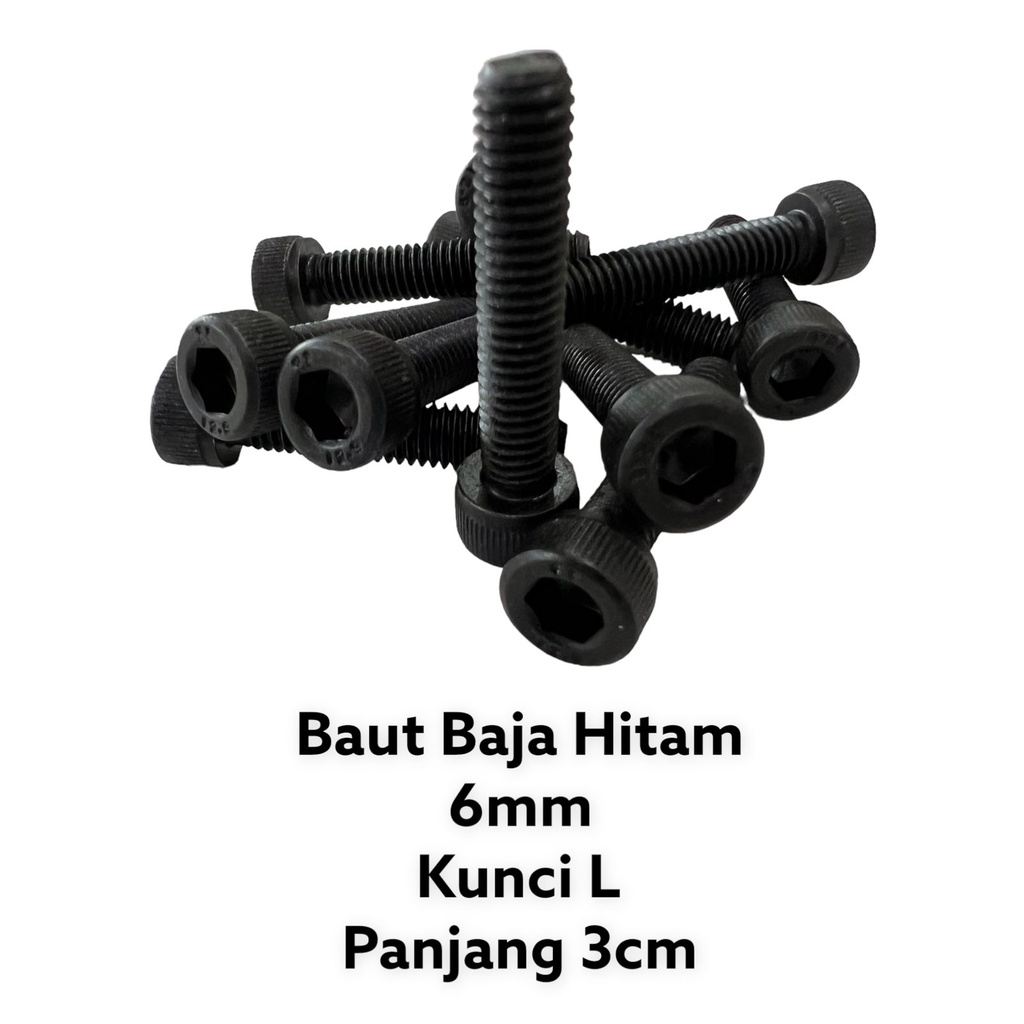 3cm BAUT BAJA HITAM KUNCI L 6mm/BAUT L HITAM 3CM
