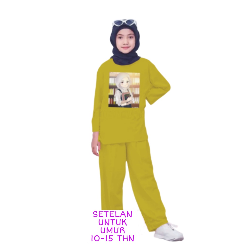 Setelan Anak Perempuan Remaja Bahan Kaos Babyterry Kaos Lengan panjang dan Celana panjang Oversixze XXL 10 11 12 13 14 15 Tahun . One Set Anak Perempuan Terbaru 2023 Viral Stelan Remaja Kekinian Setelan Baju Anak Tanggung K3