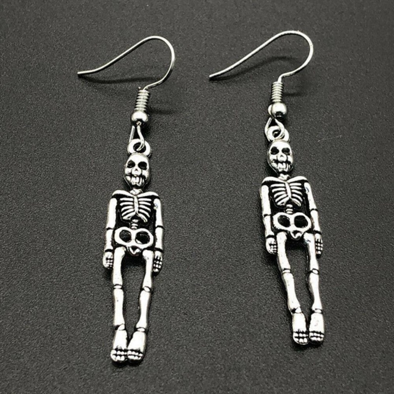 Perhiasan Anting Menjuntai Bentuk Tengkorak Gaya Retro Untuk Hadiah Pesta Halloween Unisex