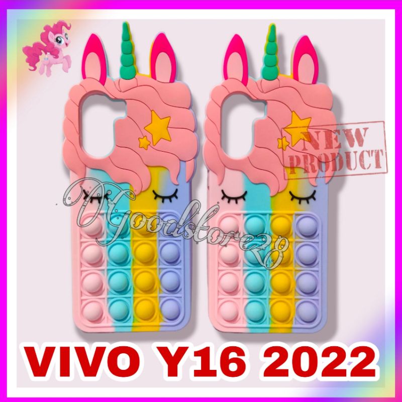 Case Vivo Y16 2022 Casing Pop It Unicorn Kuda Poni 3D Rainbow Softcase Lembut Tebal Popit Terbaik