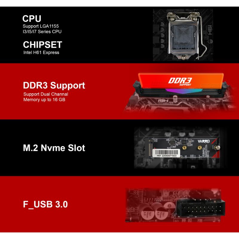 Motherboard Lga 1155 Varro H61 Ddr3 Slot NVME