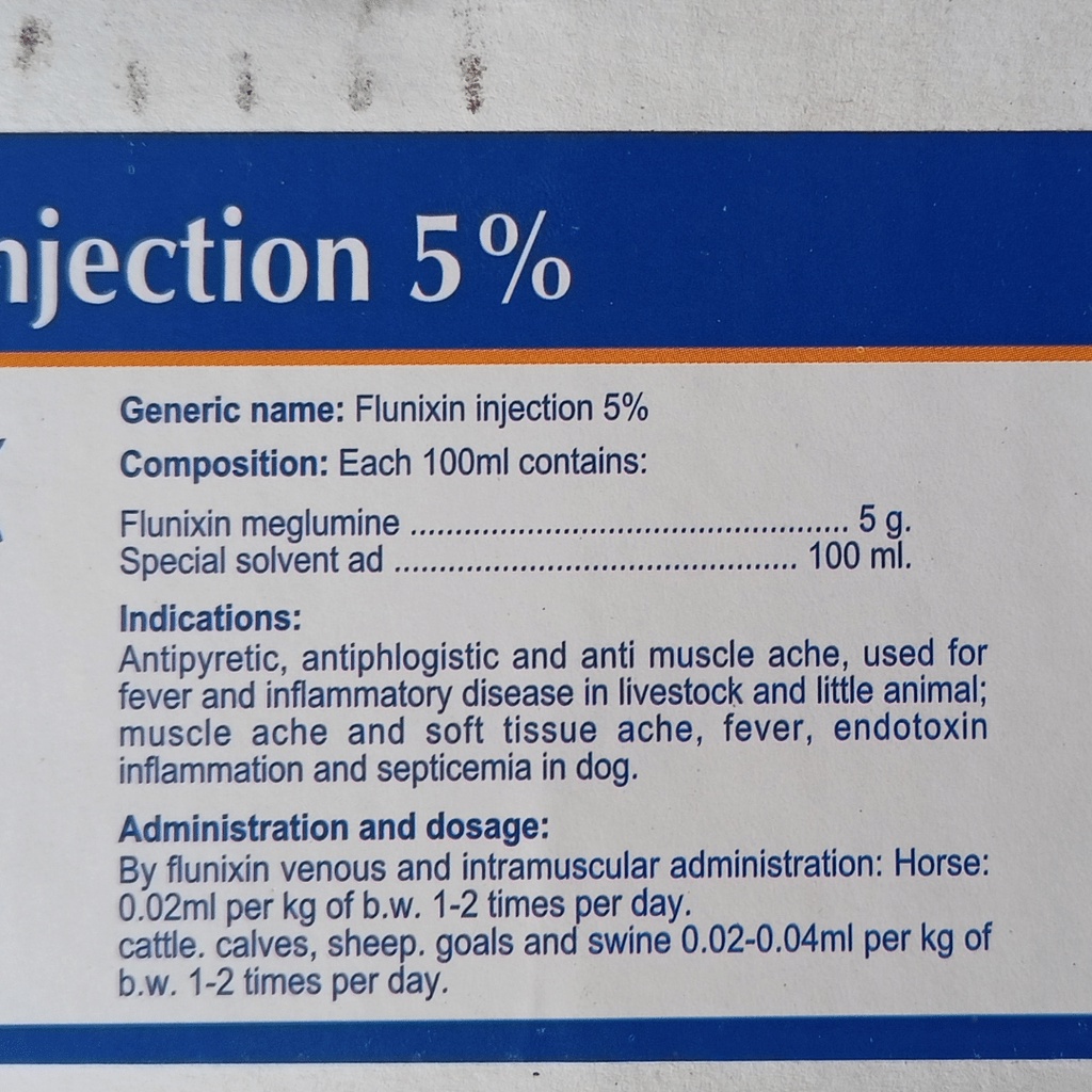 FLUNIXIN Injeksi 5% 100ml | obat hewan bengkak pincang obat Analgesik obat Anti Nyeri Anti Piretik obat anti meriang Anti Inflamasi anti Radang, Anti Racun | GLOBE VET