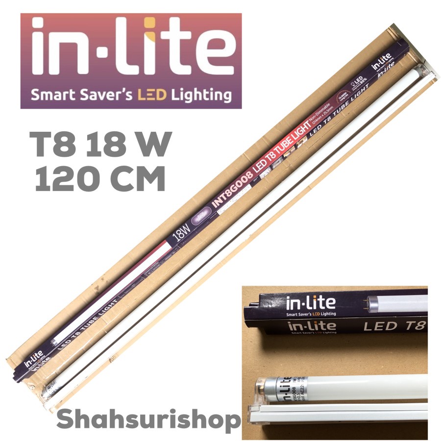 LAMPU TL LED T8 INLITE 18W 18 W WATT 1200MM KOMPLIT + KAP