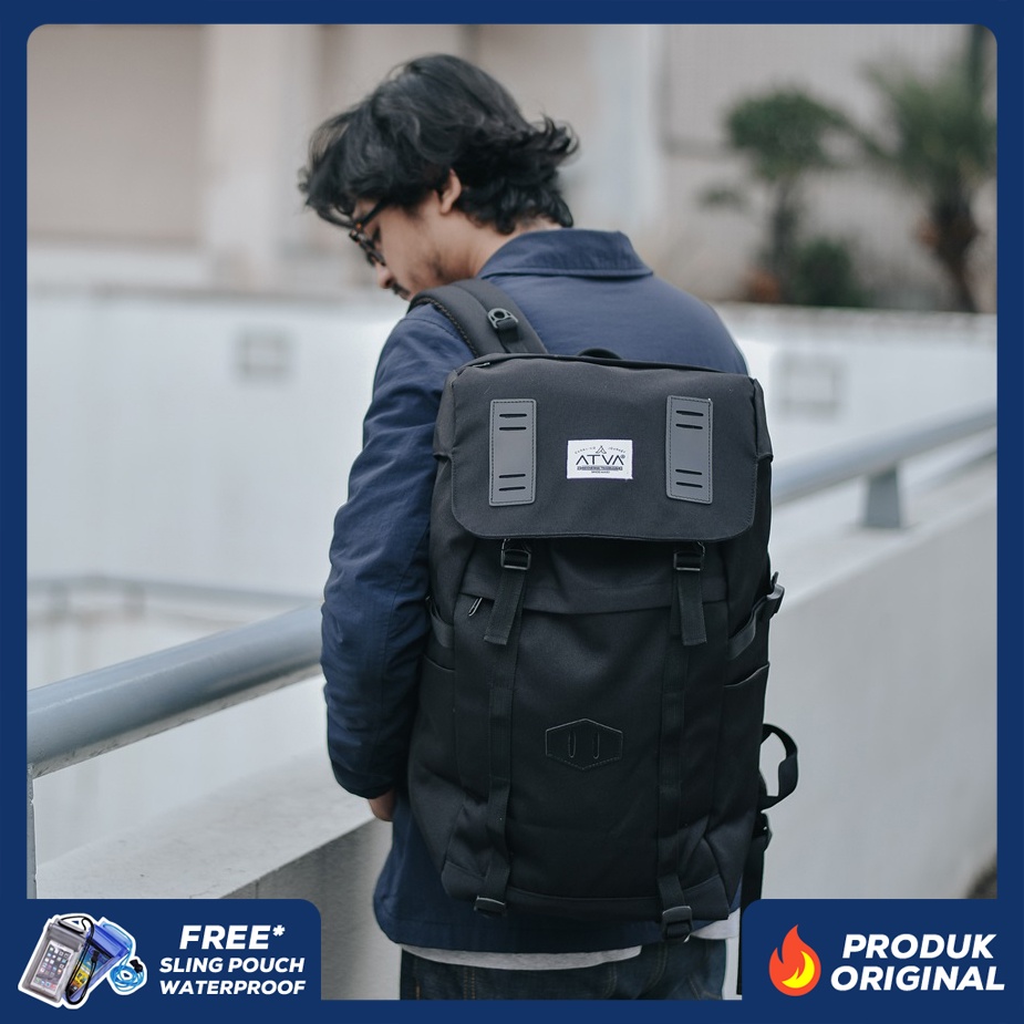 BORA BLACK ORIGINAL x ATVA Tas Ransel Casual Hitam Pria Daily Backpack Kuliah Kampus Kerja Kantor Sekolah SMA SMK Remaja Dewasa Tas Punggung Laptop Ukuran Besar 14 Inch Bagpack Distro Premium Outdoor Travel Traveling Bag Keren Terbaru Kekinian Branded