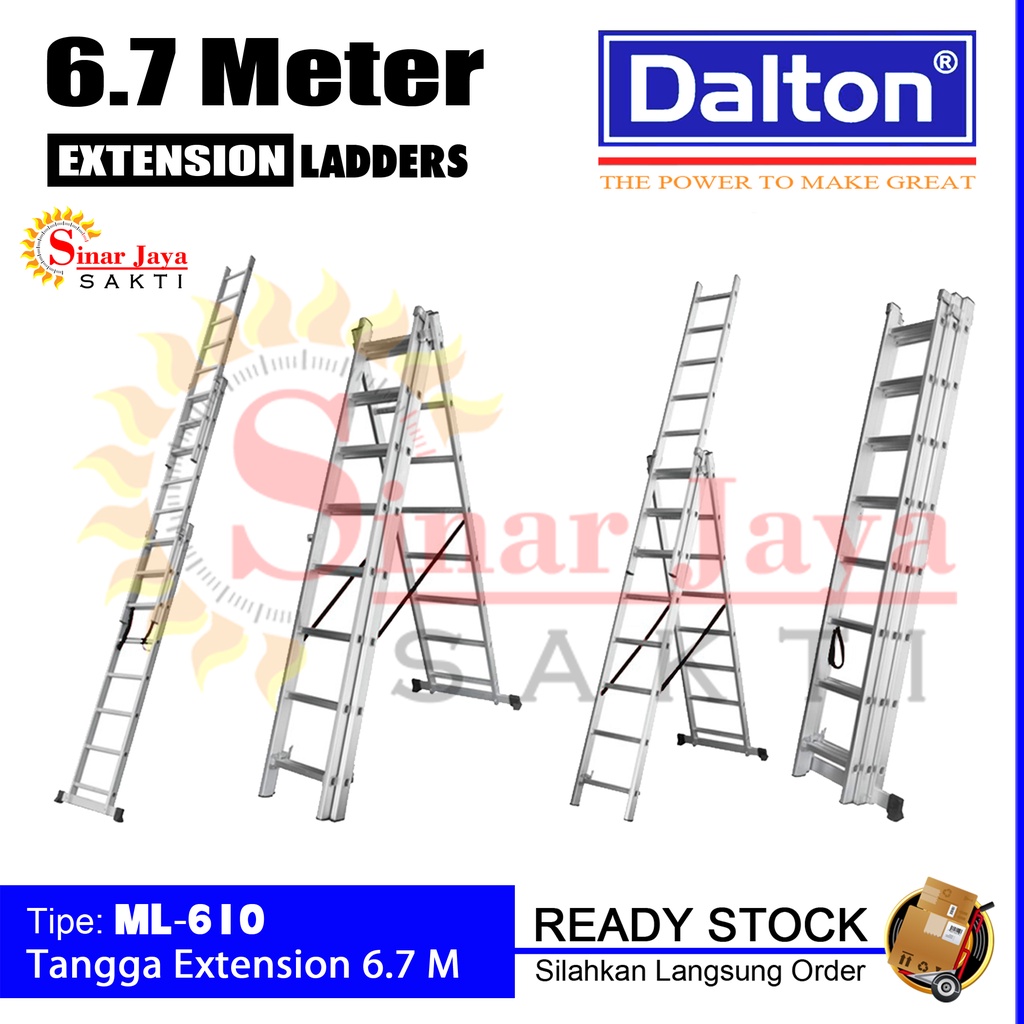 Tangga Lipat Alumunium Extenion 6.7 Meter Dalton ML-610 | Tangga Sorong Tumpuk 3 Tinggi 6,7 Meter Da