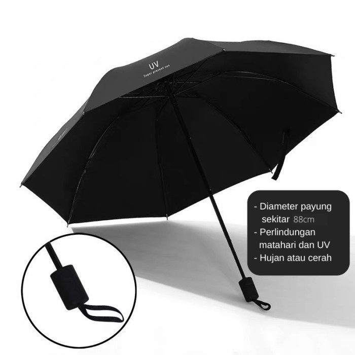 Payung Lipat Otomatis Premium Anti Sinar UV Matahari Panas Hujan Protection Folding Travel Umbrella Bagus Bahan Tebal Warna Warni Estetik - PREMIUM Quality