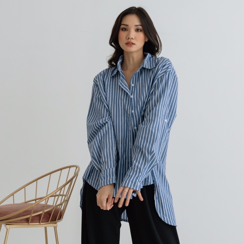 KARYN - Hailey Stripe Shirt / Shirt Wanita / Casual Shirt / Stripe Shirt