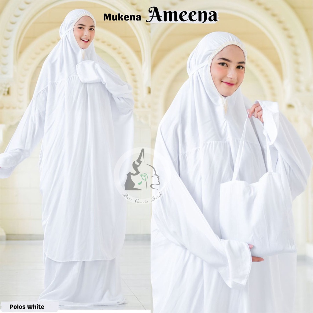 Mukena Lengan Potongan Ameena Polos                               ⠀                      Mukenah Abh