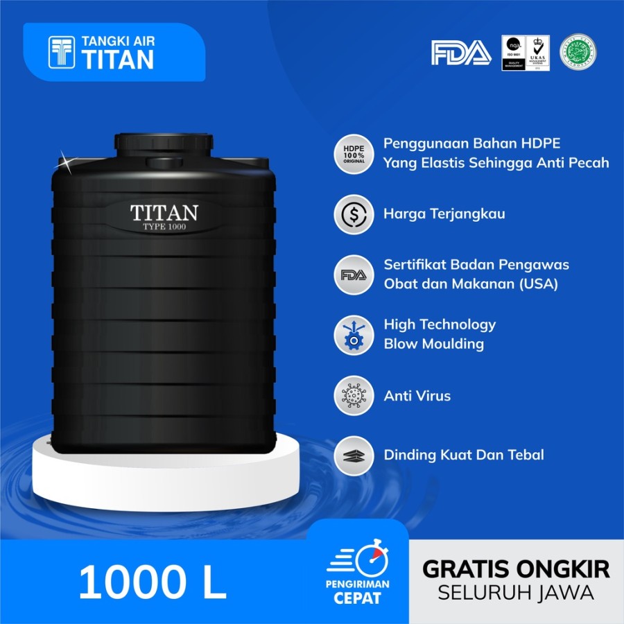 Tangki Toren Tandon air Titan Blow TBL 1000  Tidak Berbau &amp; Higienitas Tangki Air 1000 L