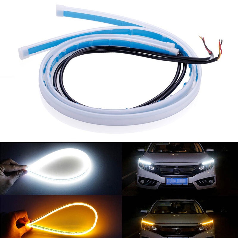2pcs Lampu LED DRL Strip Flexible Warna Kuning Terang 12v Untuk Sein / DRL Mobil