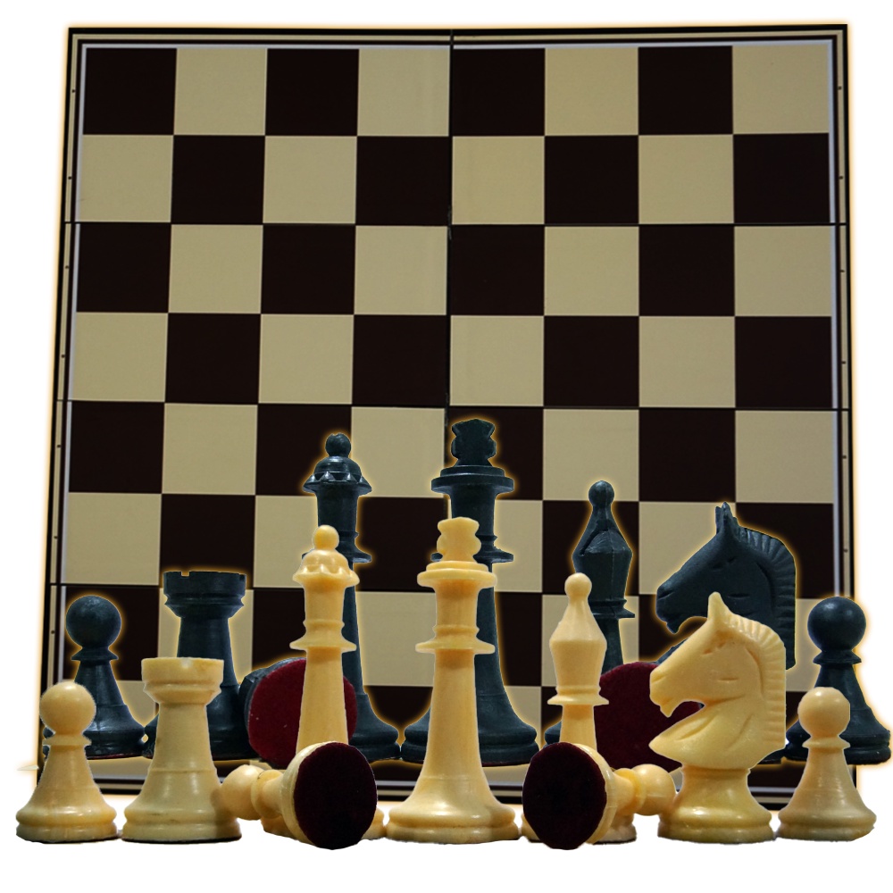 Paket Bidak Catur Plastik Motif Kayu + Papan Lipat 4 / 8