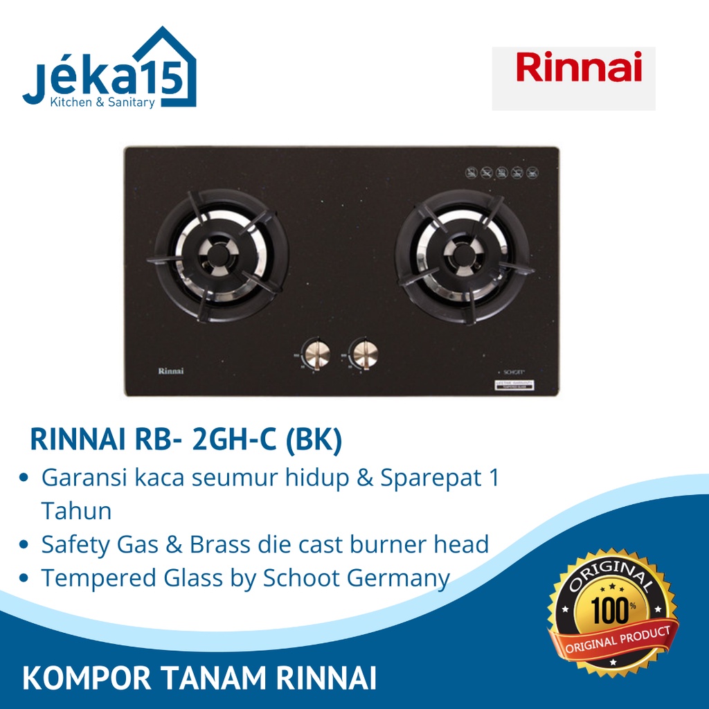 Rinnai RB-2GH-C (BK)/(OW) Kompor  Gas Tanam 2 Tungku